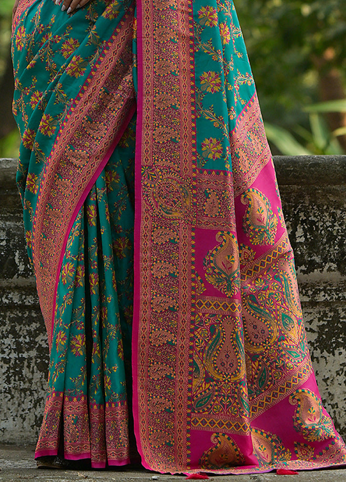 Rama Pasmina Silk Saree With Blouse Piece