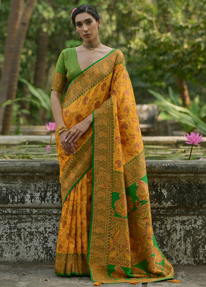 Yellow Pasmina Silk Saree With Blouse Piece