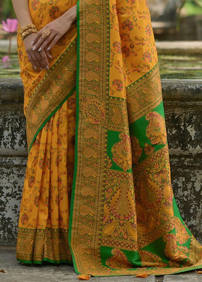 Yellow Pasmina Silk Saree With Blouse Piece