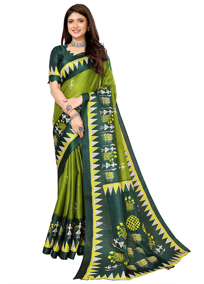 Mehendi Dupion Silk Saree With Blouse Piece