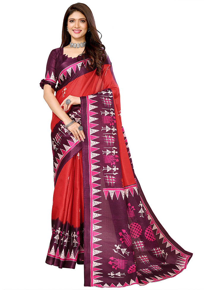 Red Dupion Silk Saree With Blouse Piece