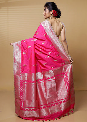 Pink Dupion Silk Saree With Blouse Piece