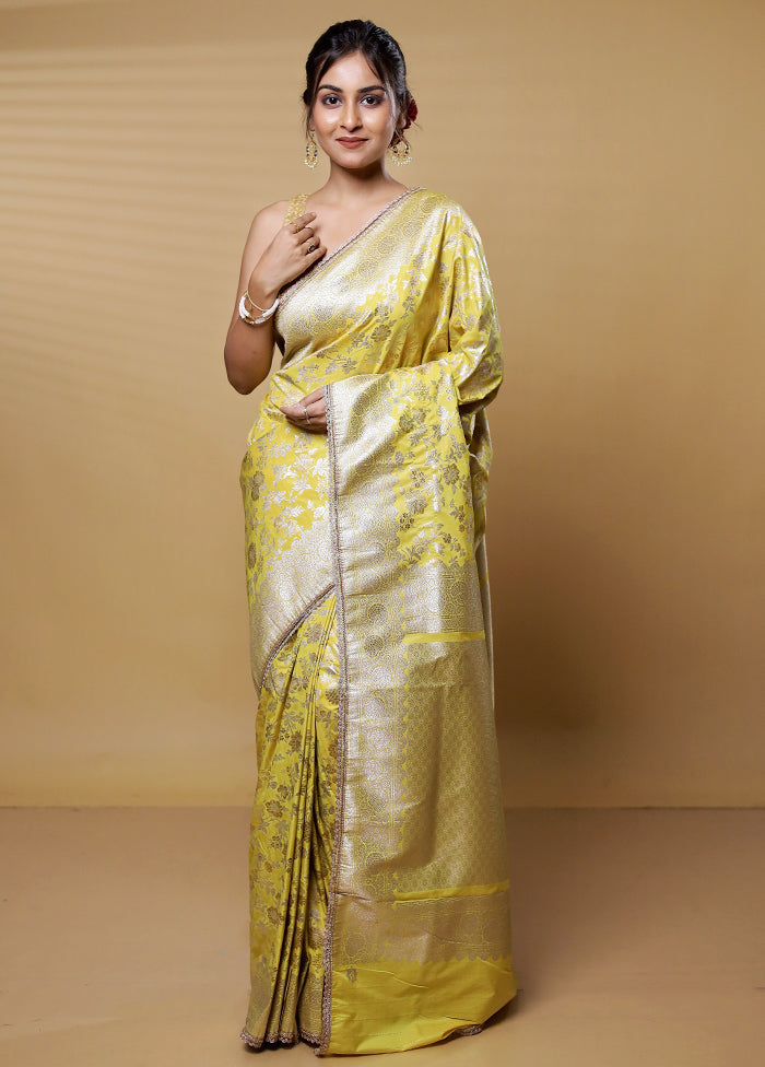 Yellow Dupion Silk Saree With Blouse Piece