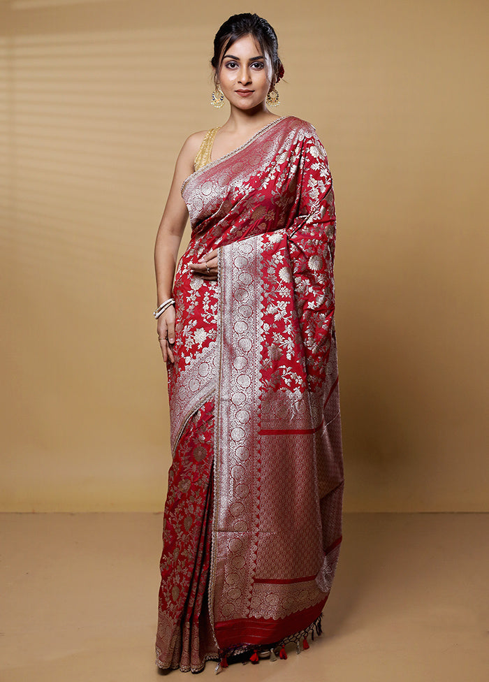 Red Dupion Silk Saree With Blouse Piece