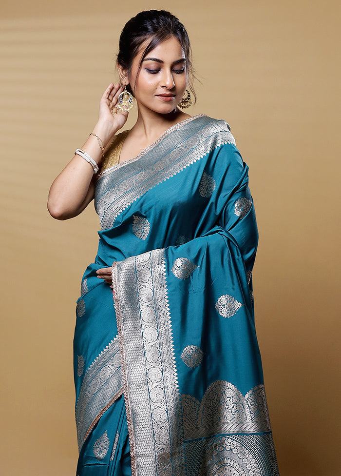 Blue Dupion Silk Saree With Blouse Piece