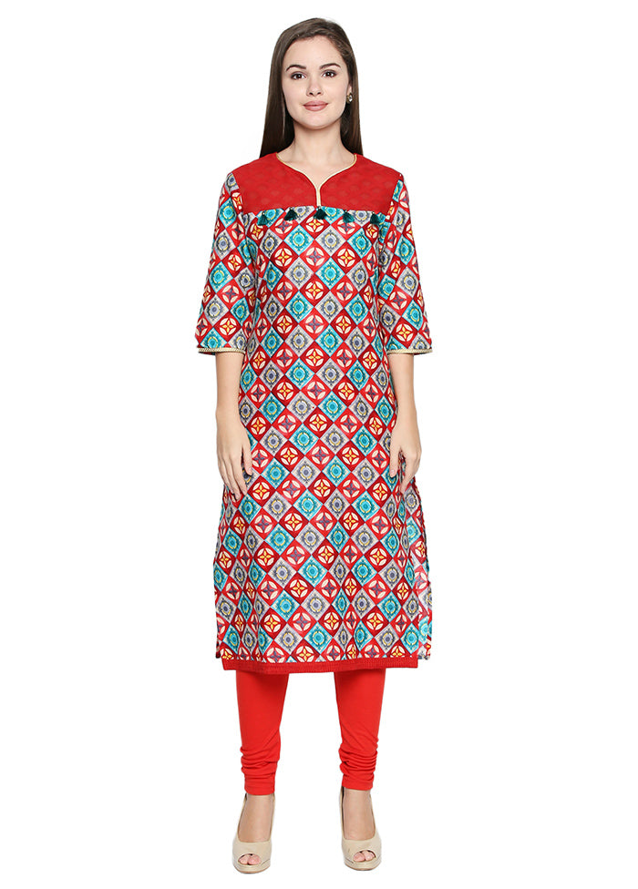 Red Readymade Cotton Kurti