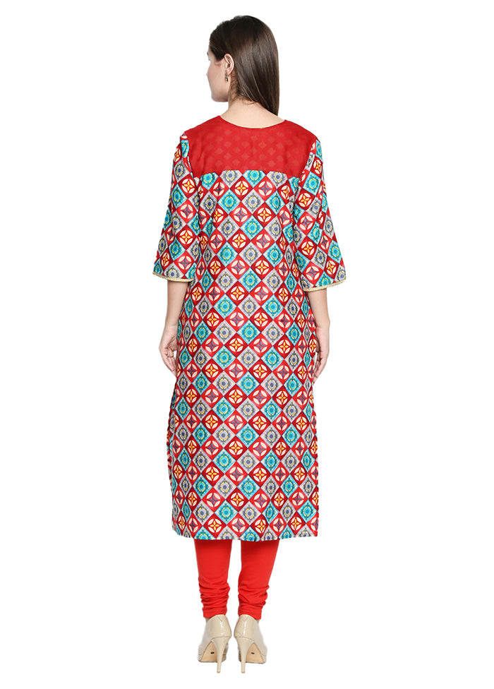 Red Readymade Cotton Kurti