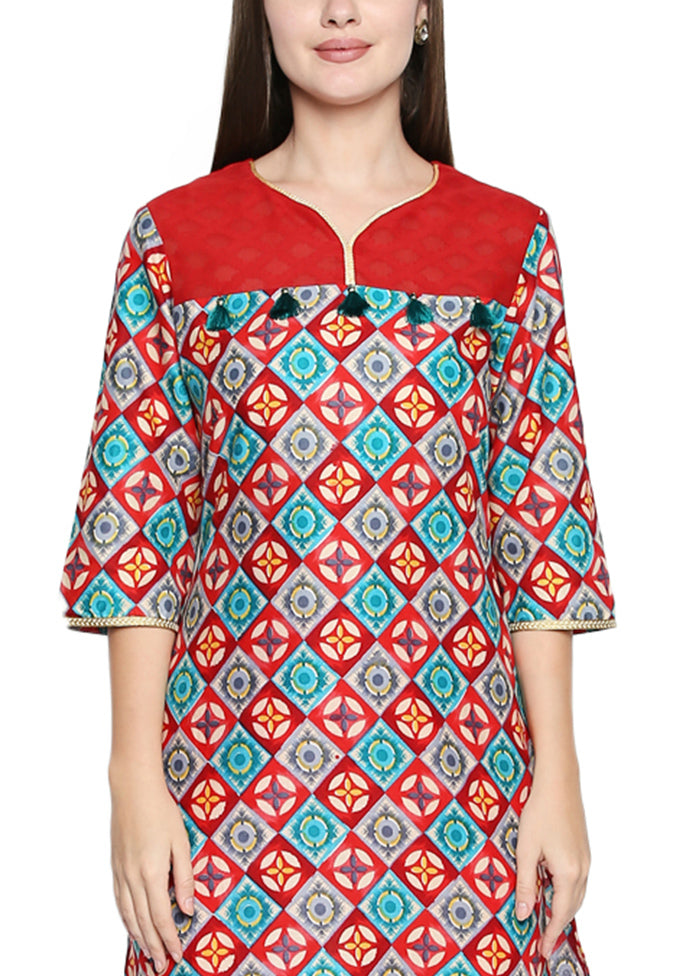 Red Readymade Cotton Kurti