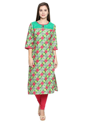 Green Readymade Cotton Kurti