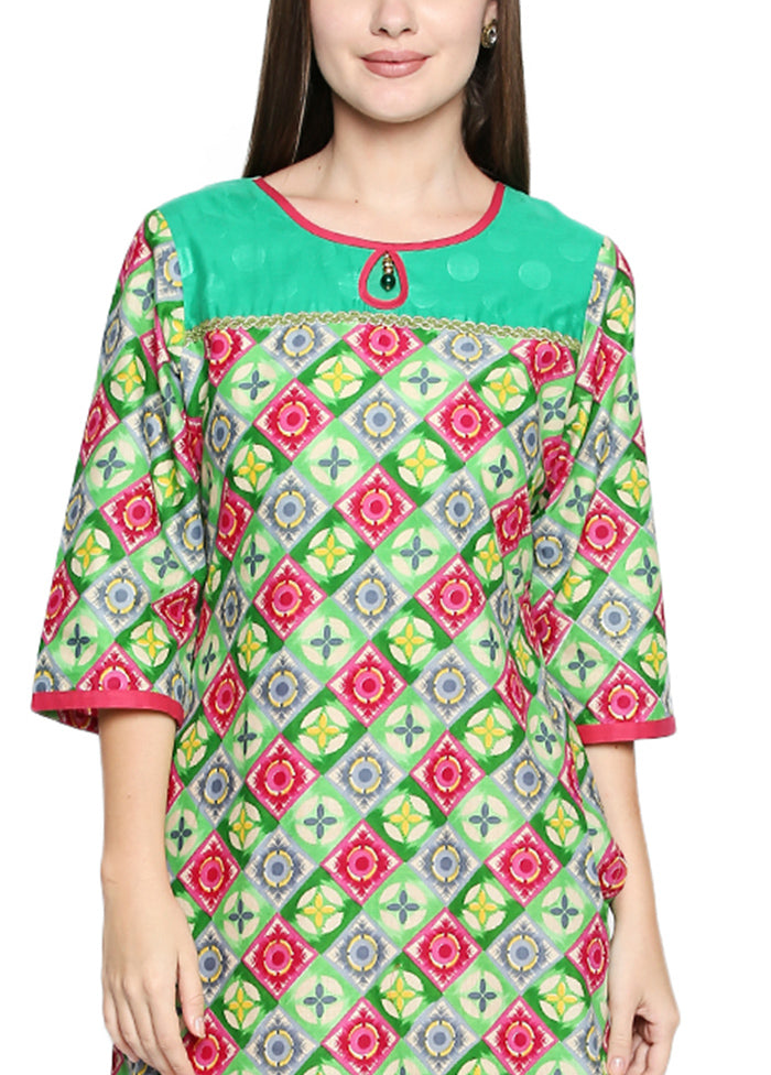 Green Readymade Cotton Kurti