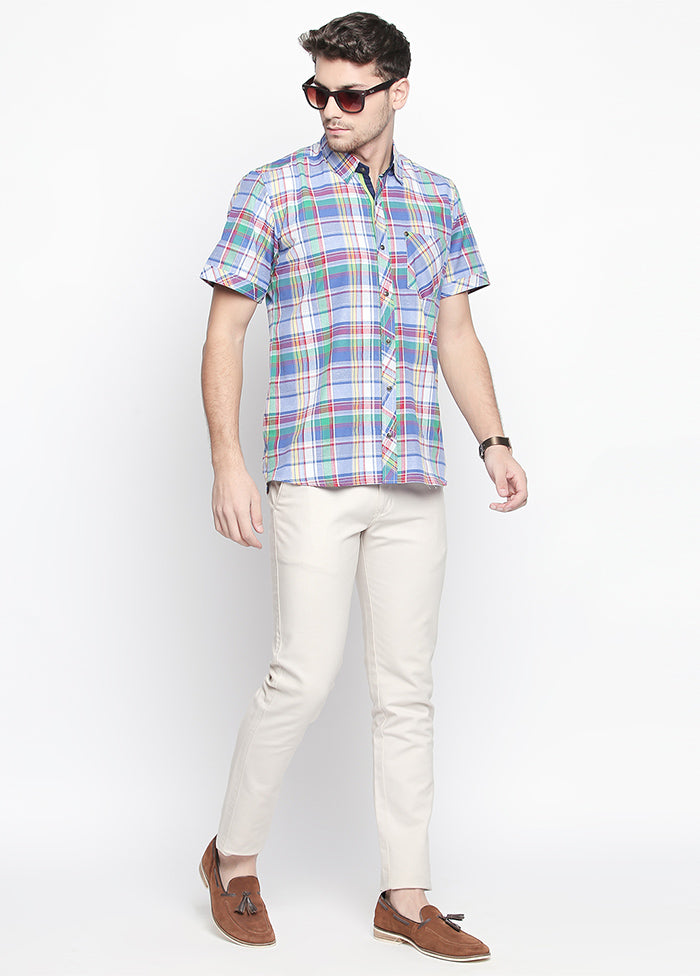 Blue Cotton Checks Shirt