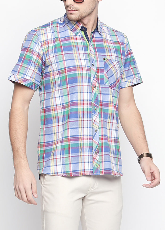 Blue Cotton Checks Shirt