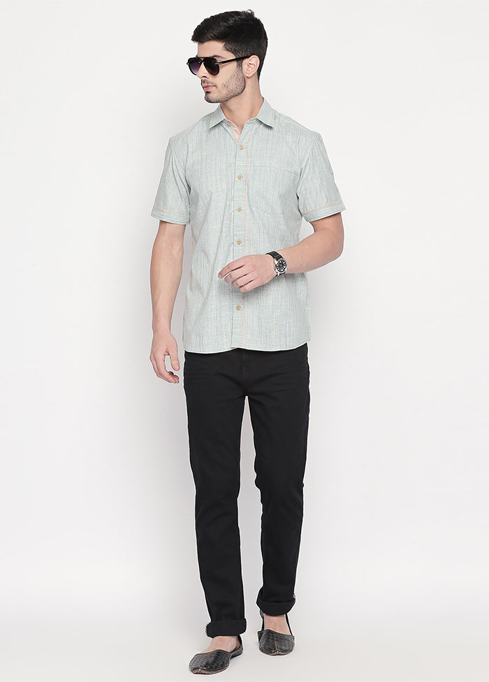 Green Cotton Stripes Shirt