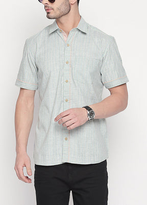 Green Cotton Stripes Shirt