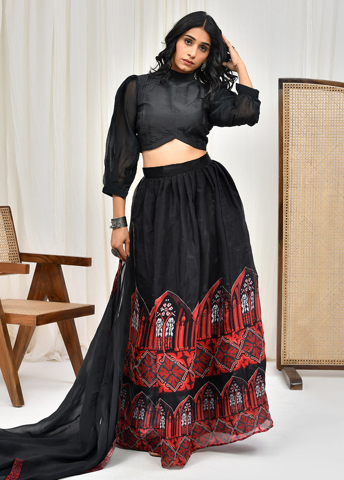 3 Pc Black Pure Viscose Readymade Lehenga Set