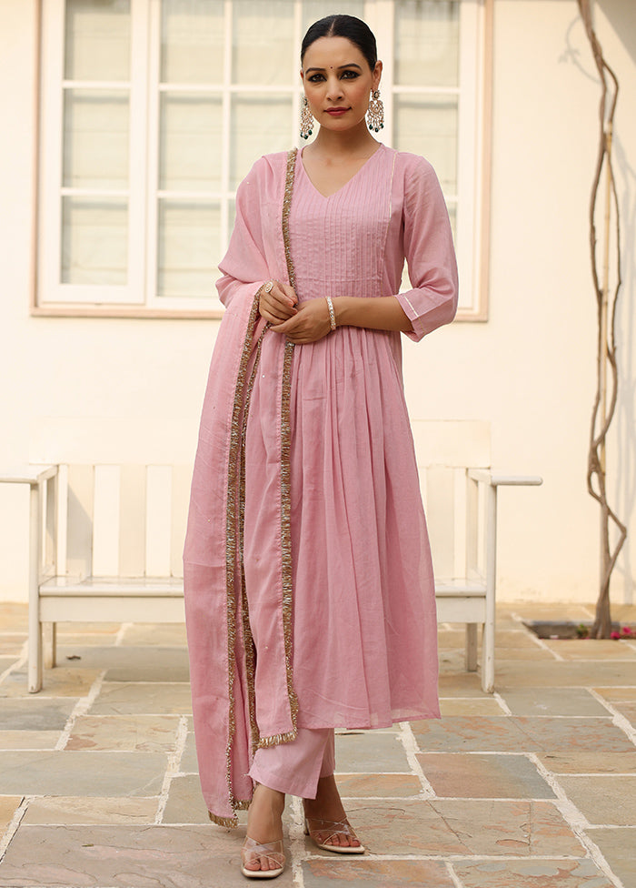 3 Pc Pink Pure Readymade Mulmul Suit Set