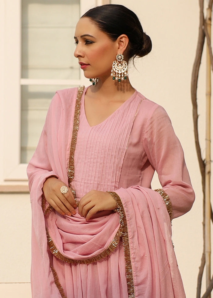 3 Pc Pink Pure Readymade Mulmul Suit Set