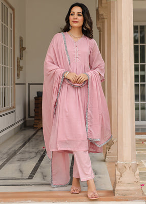 3 Pc Pink Pure Readymade Mulmul Suit Set