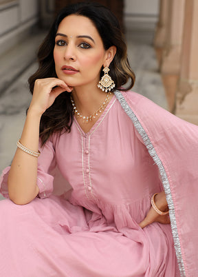 3 Pc Pink Pure Readymade Mulmul Suit Set