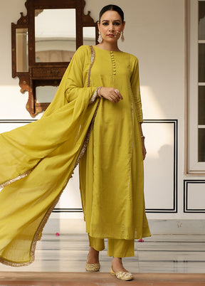 3 Pc Yellow Pure Readymade Mulmul Suit Set