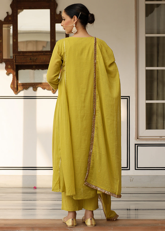 3 Pc Yellow Pure Readymade Mulmul Suit Set