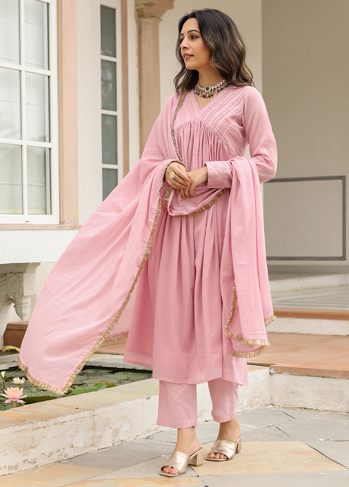 3 Pc Pink Pure Readymade Mulmul Suit Set