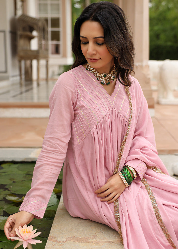 3 Pc Pink Pure Readymade Mulmul Suit Set