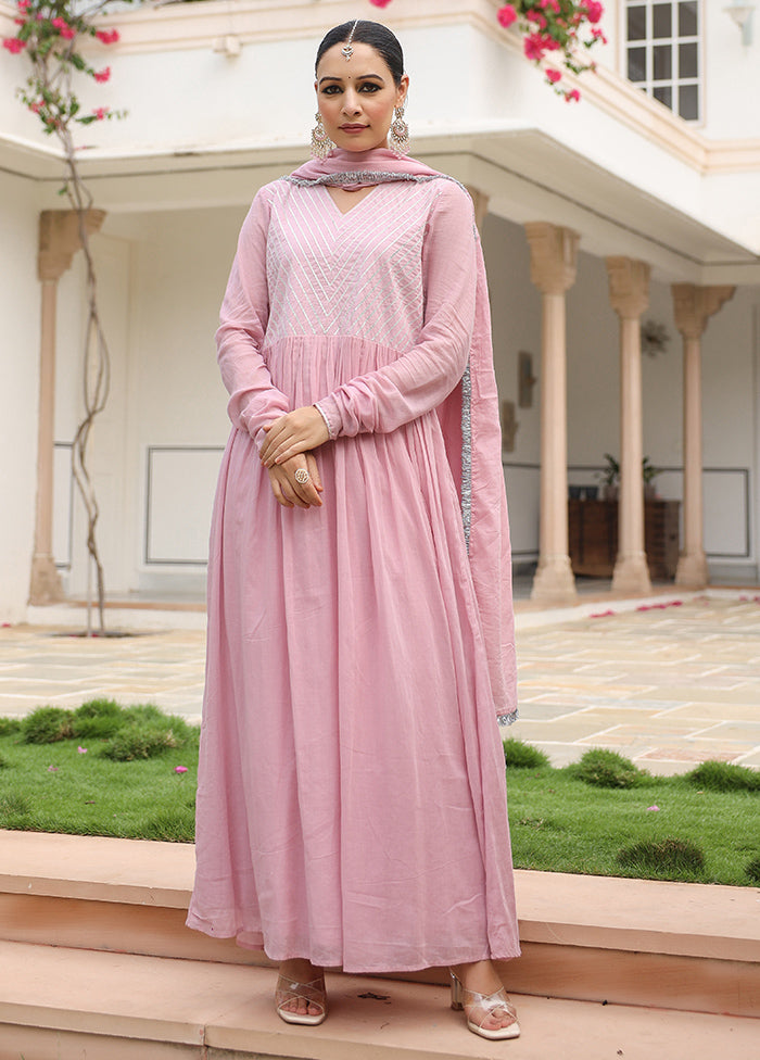 3 Pc Pink Pure Readymade Mulmul Suit Set