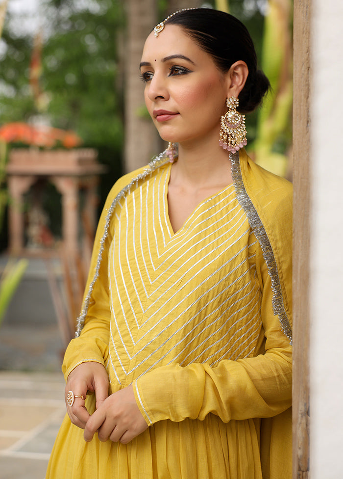 3 Pc Mustard Pure Readymade Mulmul Suit Set