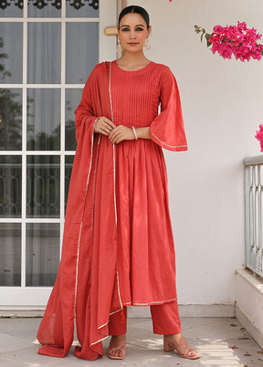 3 Pc Red Pure Readymade Mulmul Suit Set