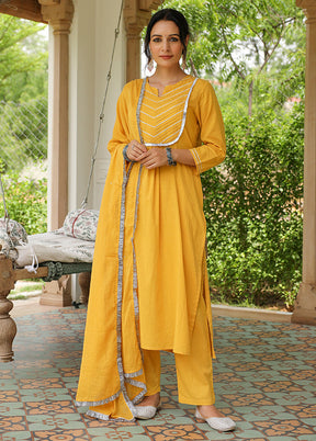 3 Pc Mustard Pure Readymade Mulmul Suit Set