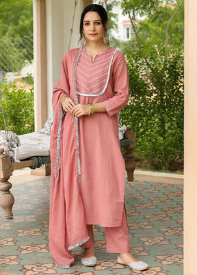 3 Pc Pink Pure Readymade Mulmul Suit Set