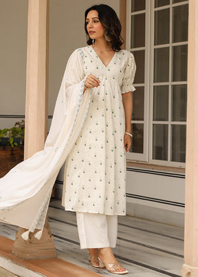 3 Pc White Pure Readymade Cotton Suit Set