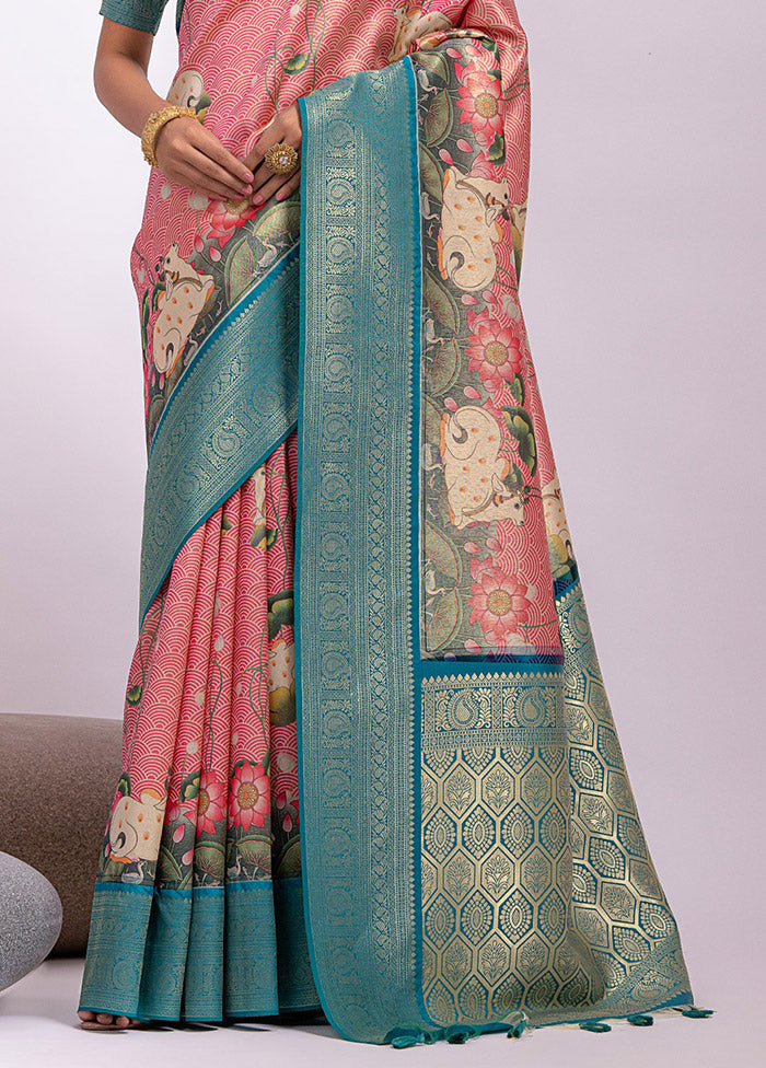 Pink Dupion Silk Saree With Blouse Piece