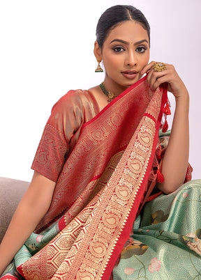 Pista Green Dupion Silk Saree With Blouse Piece