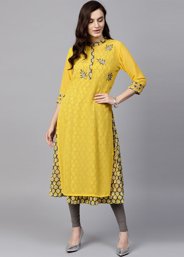 Yellow Readymade Silk Kurti