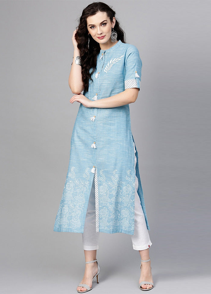 Blue Readymade Cotton Kurti