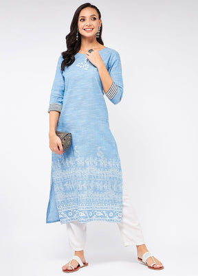 Blue Readymade Cotton Kurti