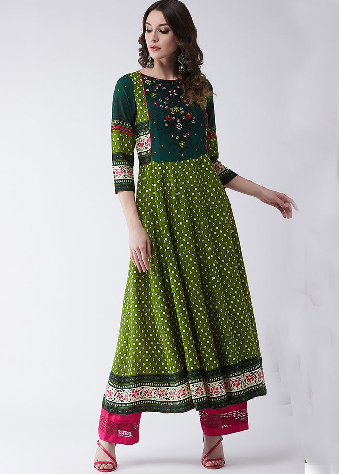 Green Readymade Rayon Kurti