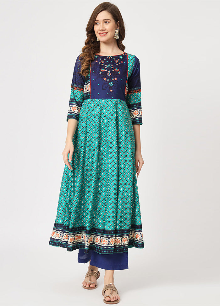 Navy Blue Readymade Rayon Kurti