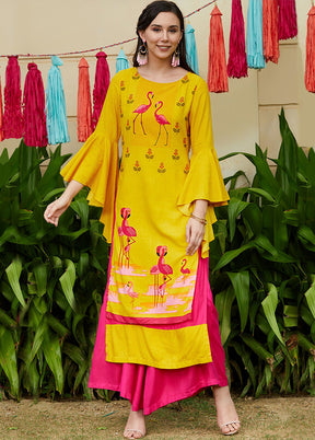 Yellow Readymade Rayon Kurti