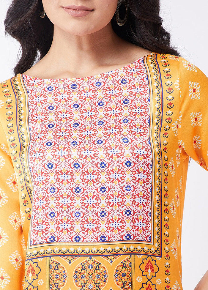 Yellow Readymade Silk Kurti