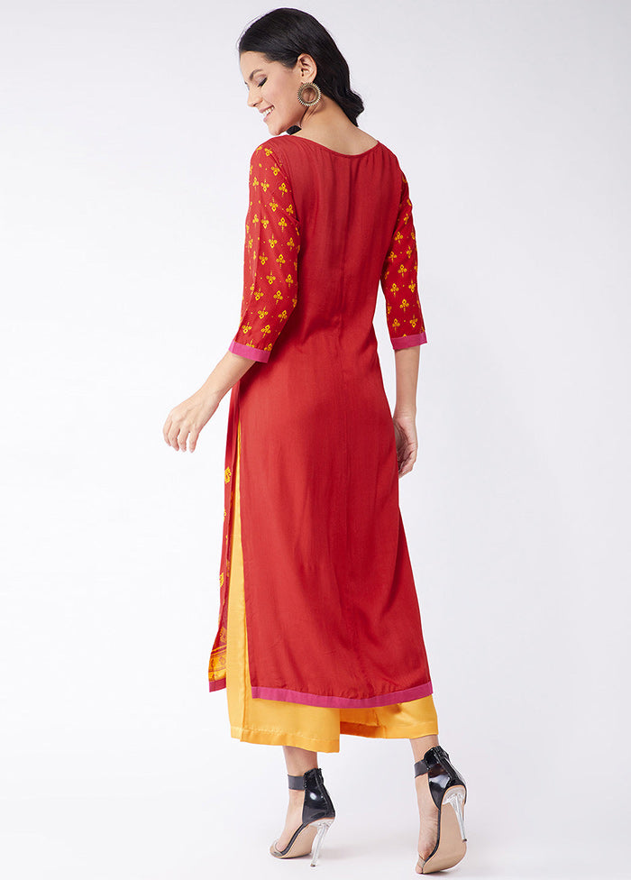 Red Readymade Silk Kurti