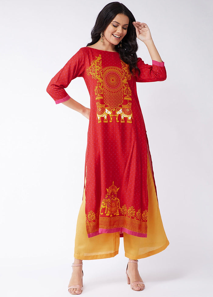 Red Readymade Silk Kurti