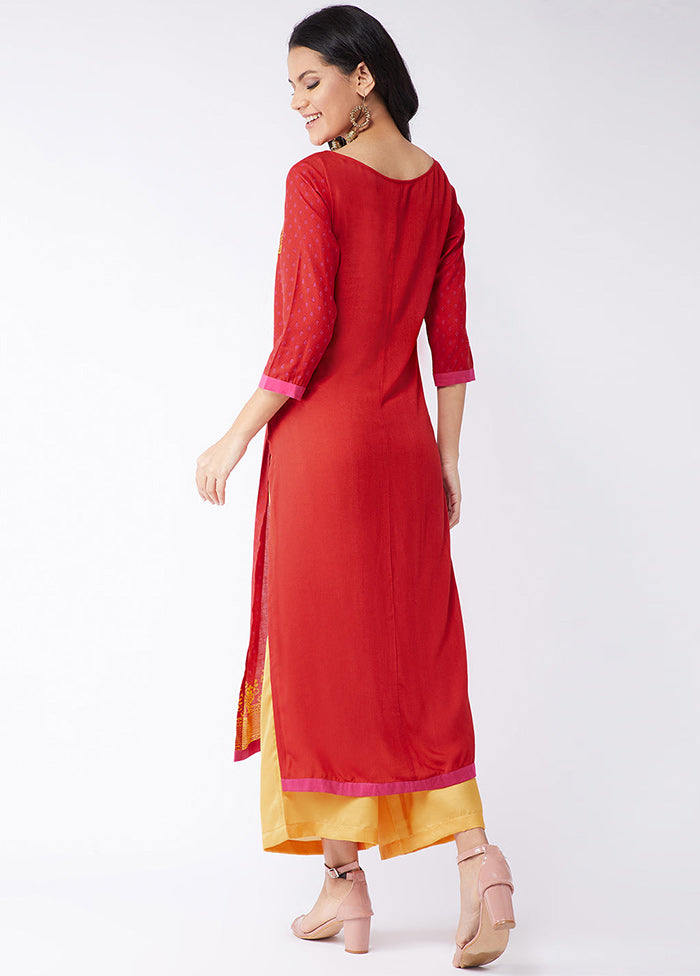 Red Readymade Silk Kurti