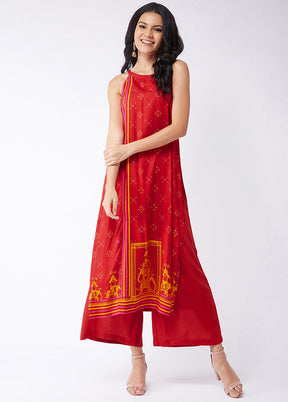 Red Readymade Silk Kurti