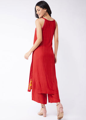 Red Readymade Silk Kurti