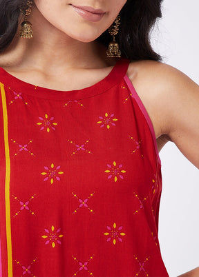 Red Readymade Silk Kurti