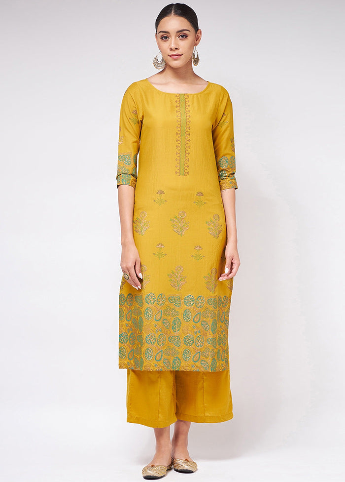 Mustard Readymade Silk Kurti