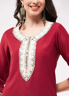 Red Readymade Silk Kurti